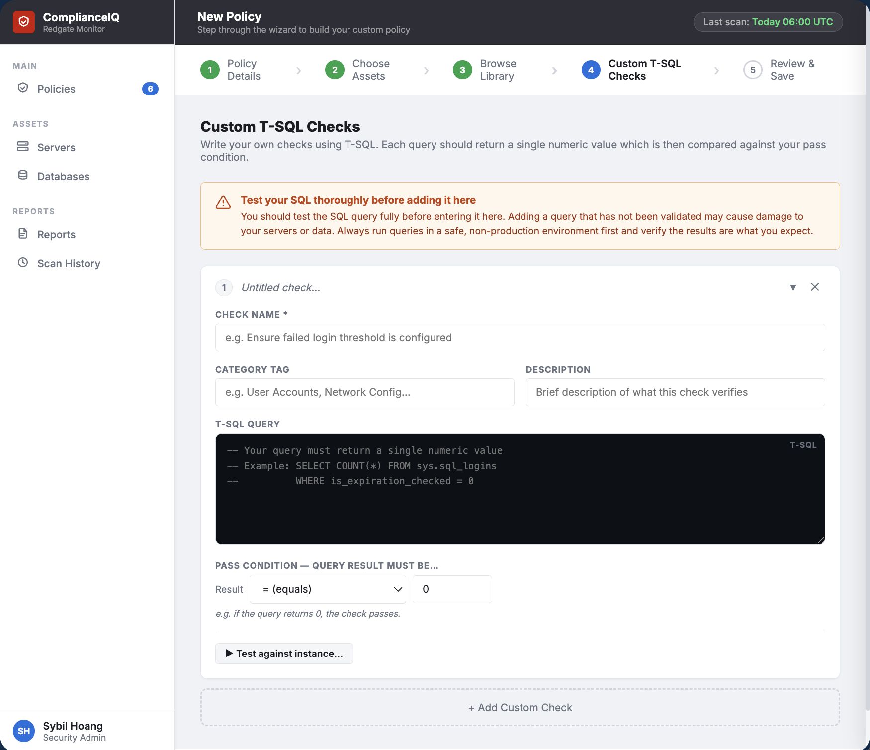 Custom T-SQL Checks editor