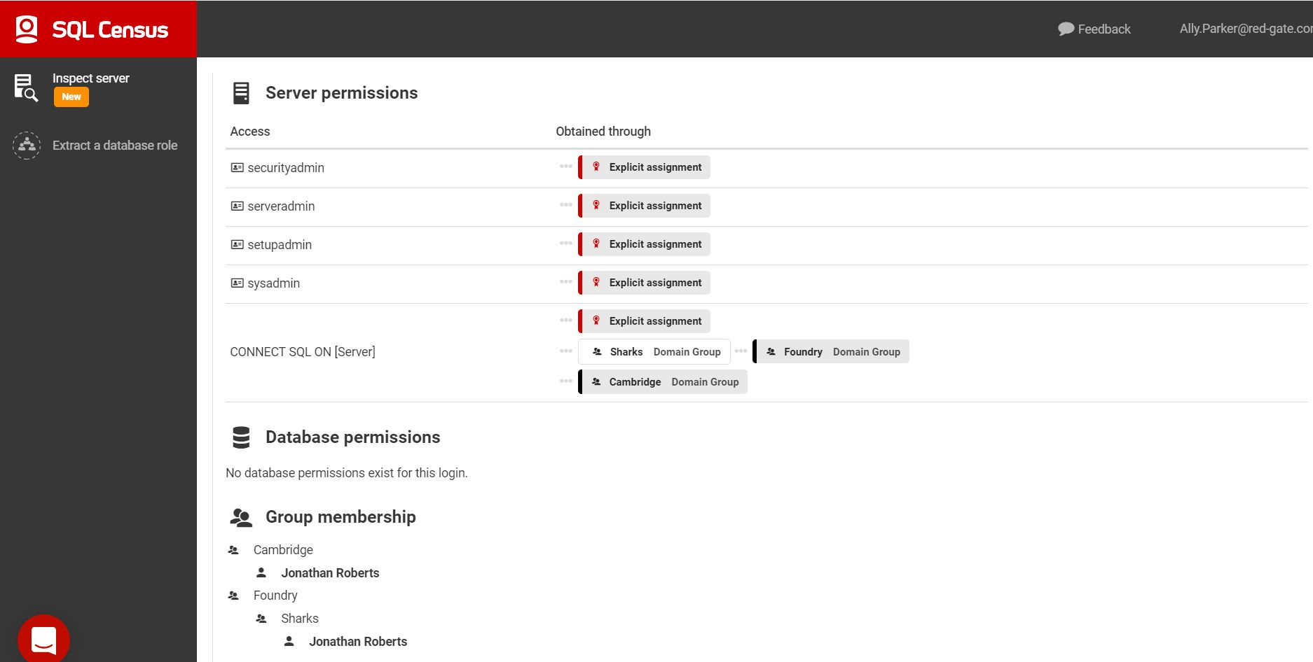 SQL Census Inspect Server UI